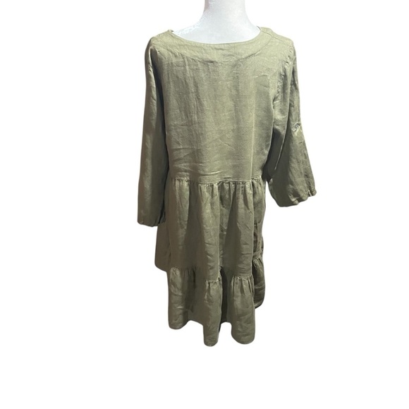 Bellambra Linen Dress-Layered-Ruffled-V Neck-3/4 Sleeves-Size Medium-Made Italy - Picture 3 of 10